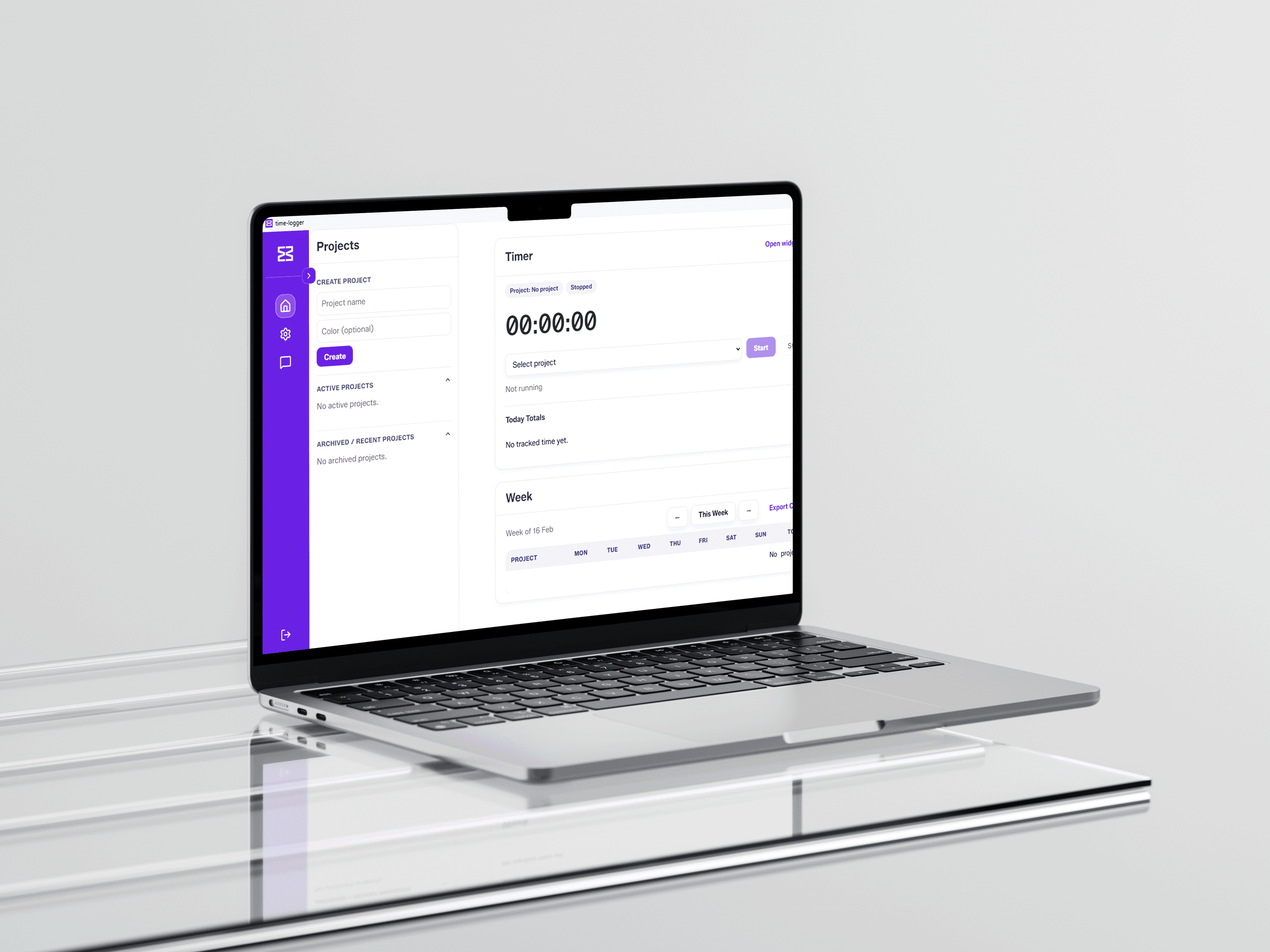 Time Logger app preview on MacBook Air